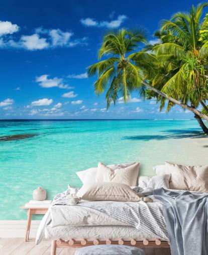 Palm Tree on White Sanded Tropical Beach Wallpaper