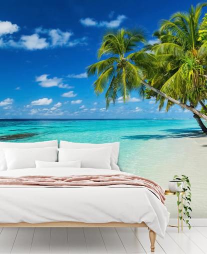 Palm Tree on White Sanded Tropical Beach Wallpaper