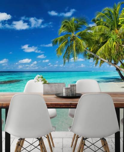 Palm Tree on White Sanded Tropical Beach Wallpaper