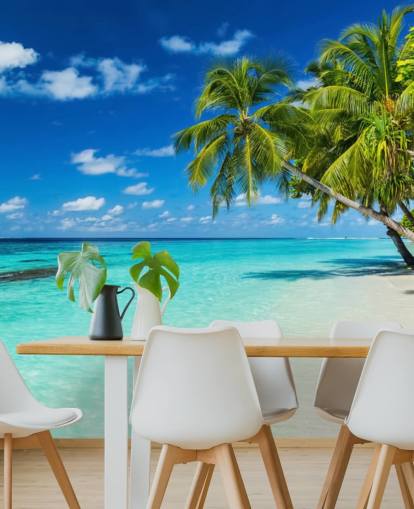 Palm Tree on White Sanded Tropical Beach Wallpaper