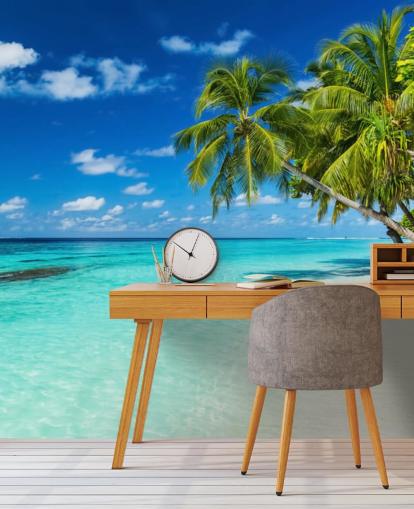 Palm Tree on White Sanded Tropical Beach Wallpaper