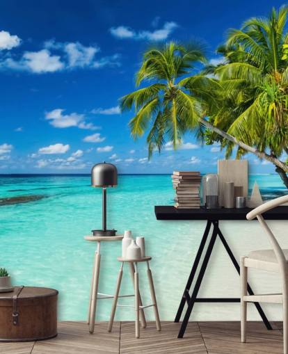 Palm Tree på hvit slipt tropisk strand tapet