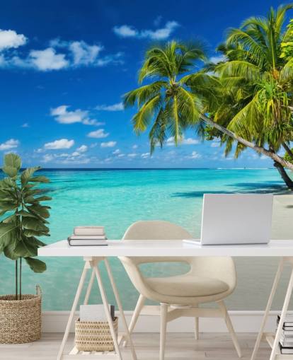 Palm Tree on White Sanded Tropical Beach Wallpaper