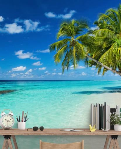 Palm Tree on White Sanded Tropical Beach Wallpaper