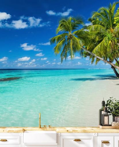 Palm Tree on White Sanded Tropical Beach Wallpaper