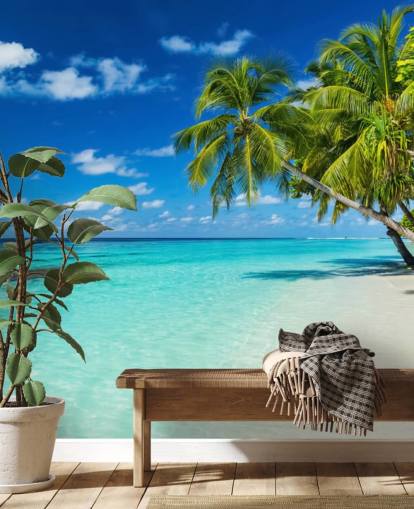 Palm Tree on White Sanded Tropical Beach Wallpaper