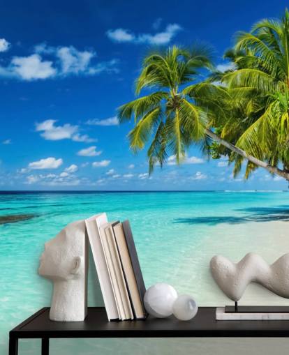 Palm Tree on White Sanded Tropical Beach Wallpaper