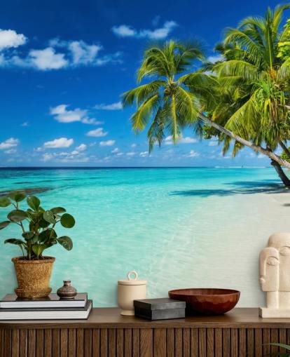 Palm Tree on White Sanded Tropical Beach Wallpaper Palm Tree on White Sanded Tropical Beach Wallpaper