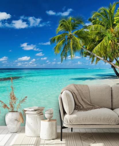 Palm Tree on White Sanded Tropical Beach Wallpaper