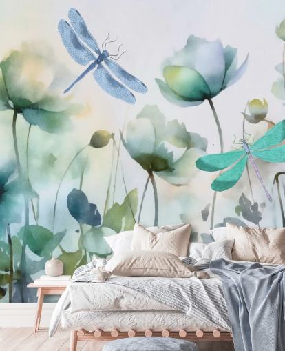 carta da parati murale personalizzabile blu con libellula chiamata Blue Wildflower Meadow di Andrea Haase carta da parati murale personalizzabile blu con libellula chiamata Blue Wildflower Meadow di Andrea Haase