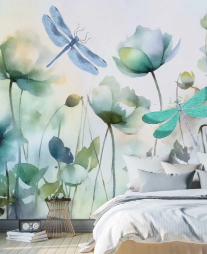 blue customisable dragonfly wallpaper mural called Blue Wildflower Meadow by Andrea Haase blue customisable dragonfly wallpaper mural called Blue Wildflower Meadow by Andrea Haase