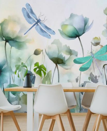 blå tilpassbar øyenstikker tapetveggmaleri kalt Blue Wildflower Meadow av Andrea Haase