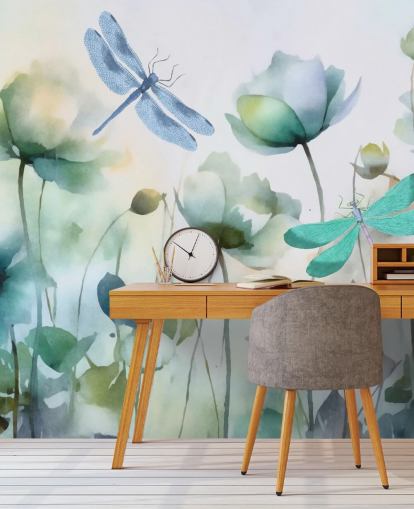 blaues personalisierbares Libellentapeten-Wandbild namens Blue Wildflower Meadow von Andrea Haase blaues personalisierbares Libellentapeten-Wandbild namens Blue Wildflower Meadow von Andrea Haase