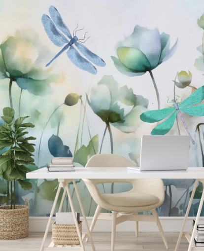 carta da parati murale personalizzabile blu con libellula chiamata Blue Wildflower Meadow di Andrea Haase carta da parati murale personalizzabile blu con libellula chiamata Blue Wildflower Meadow di Andrea Haase