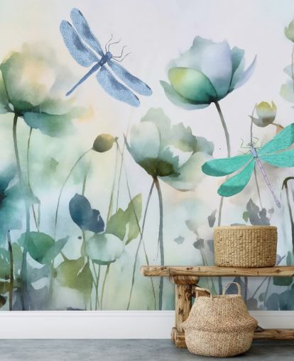 papier peint mural bleu personnalisable en forme de libellule appelé Blue Wildflower Meadow par Andrea Haase papier peint mural bleu personnalisable en forme de libellule appelé Blue Wildflower Meadow par Andrea Haase