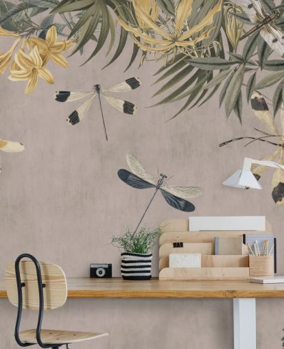 beige tilpassbart øyenstikkere tapetveggmaleri kalt Dragonfly Flower Meadow av Andrea Haase beige tilpassbart øyenstikkere tapetveggmaleri kalt Dragonfly Flower Meadow av Andrea Haase
