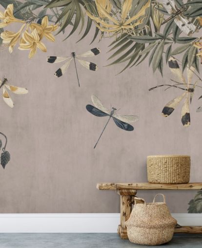 carta da parati murale beige personalizzabile con libellule chiamata Dragonfly Flower Meadow di Andrea Haase carta da parati murale beige personalizzabile con libellule chiamata Dragonfly Flower Meadow di Andrea Haase