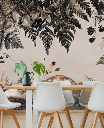tilpassbart soppskog tapetmaleri kalt Fern Forest Mushrooms av Andrea Haase tilpassbart soppskog tapetmaleri kalt Fern Forest Mushrooms av Andrea Haase