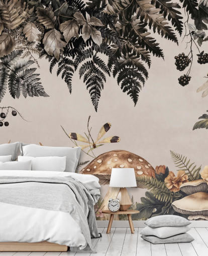 aanpasbare muurschildering met paddenstoelenbos genaamd Fern Forest Mushrooms van Andrea Haase aanpasbare muurschildering met paddenstoelenbos genaamd Fern Forest Mushrooms van Andrea Haase