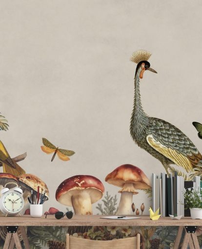 customizable mushroom wallpaper mural called Mushroom Forest Crane by Andrea Haase customizable mushroom wallpaper mural called Mushroom Forest Crane by Andrea Haase