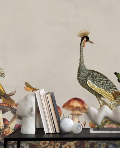 papier peint mural personnalisable en forme de champignons appelé Mushroom Forest Crane par Andrea Haase papier peint mural personnalisable en forme de champignons appelé Mushroom Forest Crane par Andrea Haase