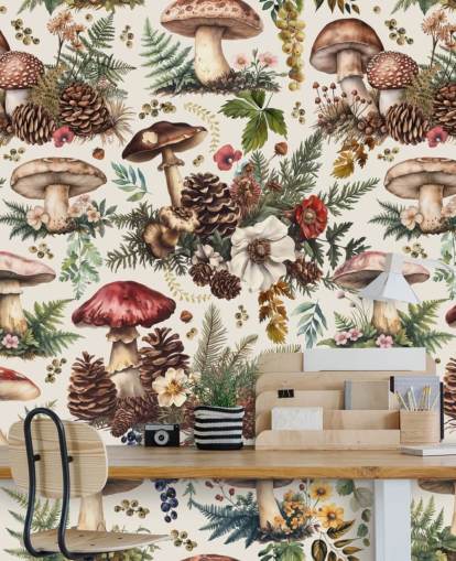 mural de papel de parede de cogumelos personalizável chamado Mushroom Woodland de Andrea Haase