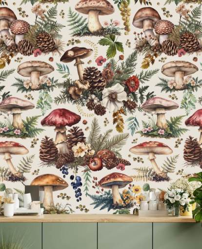 personalisierbares Pilz-Wandbild namens Mushroom Woodland von Andrea Haase