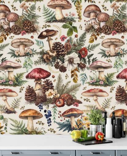 personalisierbares Pilz-Wandbild namens Mushroom Woodland von Andrea Haase