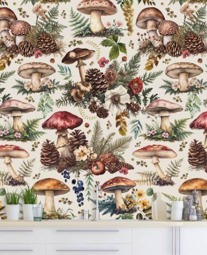 customisable mushroom wallpaper mural called Mushroom Woodland by Andrea Haase customisable mushroom wallpaper mural called Mushroom Woodland by Andrea Haase