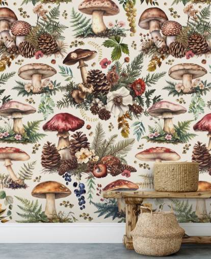 tilpassbart sopptapet veggmaleri kalt Mushroom Woodland av Andrea Haase tilpassbart sopptapet veggmaleri kalt Mushroom Woodland av Andrea Haase