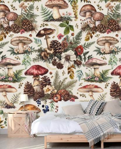 personalisierbares Pilz-Wandbild namens Mushroom Woodland von Andrea Haase personalisierbares Pilz-Wandbild namens Mushroom Woodland von Andrea Haase