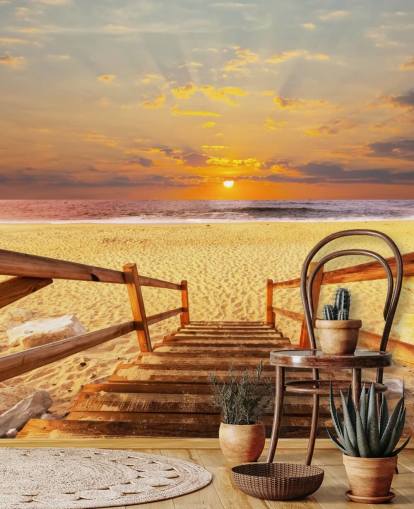 Sunset Boardwalk Beach Baggrund