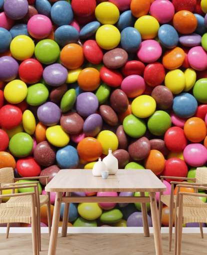 rainbow colored chocolates wallpaper mural called Colorful Sweets for kids bedrooms, sweet shops and businesses rainbow colored chocolates wallpaper mural called Colorful Sweets for kids bedrooms, sweet shops and businesses