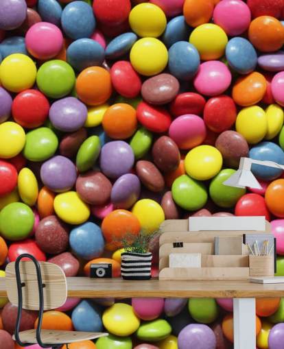regnbågsfärgad choklad tapetväggmålning kallad Colourful Sweets för barnens sovrum, sötbutiker och företag regnbågsfärgad choklad tapetväggmålning kallad Colourful Sweets för barnens sovrum, sötbutiker och företag