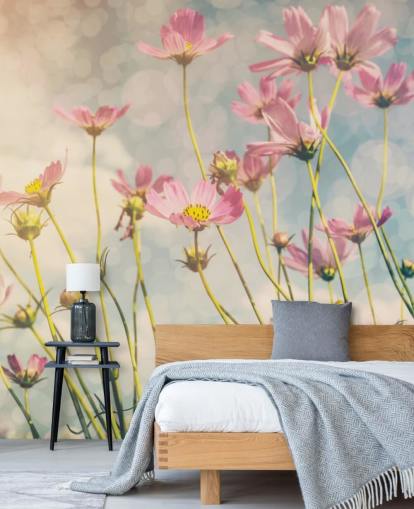Pink Flowers in a Field Wall Mural 
