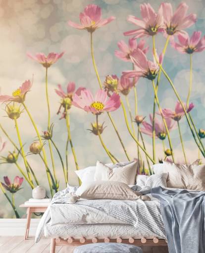 Pink Flowers in a Field Wall Mural 