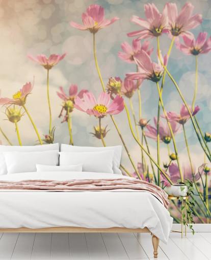 Pink Flowers in a Field Wall Mural 