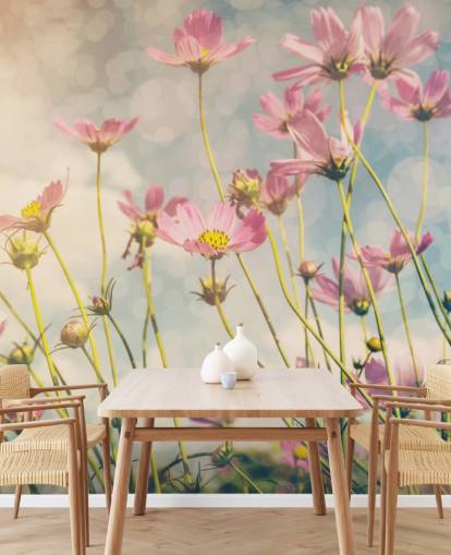 Pink Flowers in a Field Wall Mural 