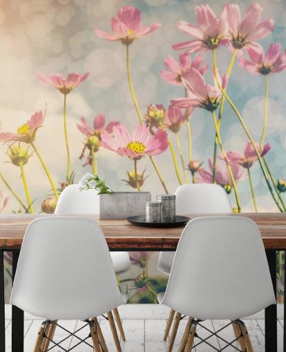 Pink Flowers in a Field Wall Mural 