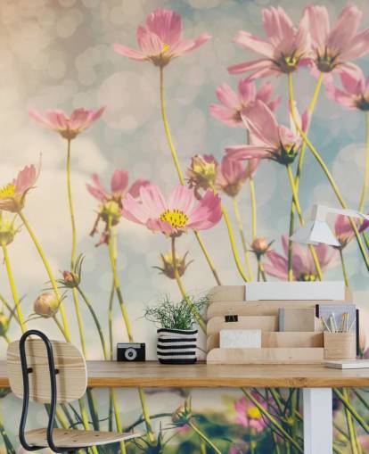 Pink Flowers in a Field Wall Mural Pink Flowers in a Field Wall Mural