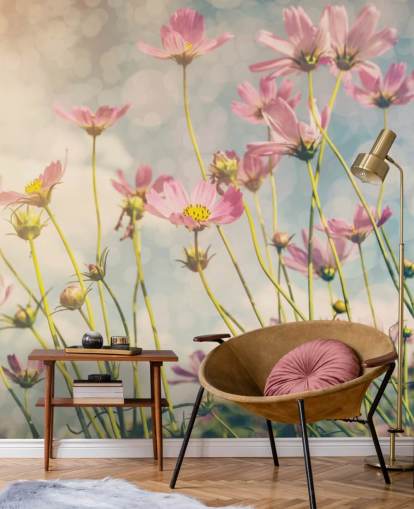 Mural de pared Flores rosas en un campo 