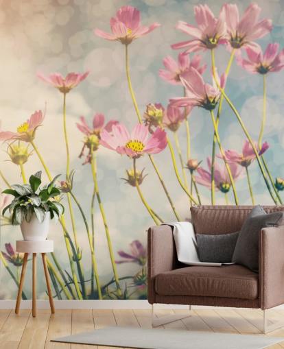 Mural de pared Flores rosas en un campo 