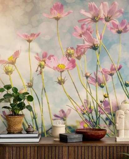 Mural de pared Flores rosas en un campo 