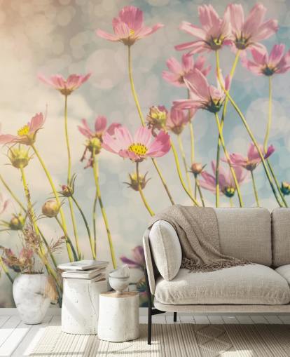 Pink Flowers in a Field Wall Mural 