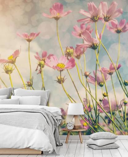 Pink Flowers in a Field Wall Mural 