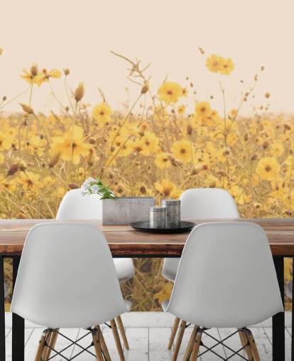 Decorazione murale con fiori gialli in campo color seppia