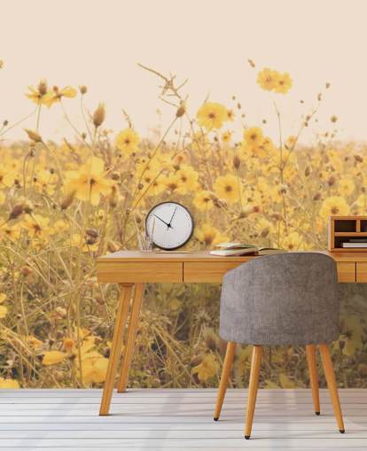 Blommig gula blommor i fältet i Sepia väggmålning