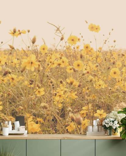 Blomster gule blomster i marken i Sepia vægmaleri