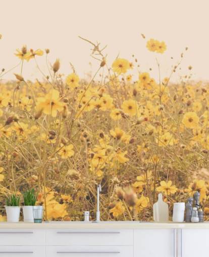 Blommig gula blommor i fältet i Sepia väggmålning
