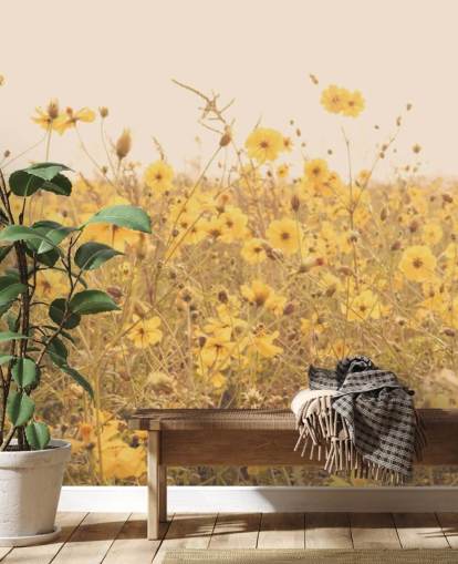 Blommig gula blommor i fältet i Sepia väggmålning